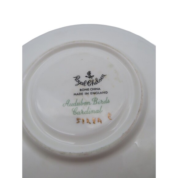 Vintage Royal Chelsea Audubon Birds Cardinal Footed Tea Cup And Saucer Set - Picture 9 of 10